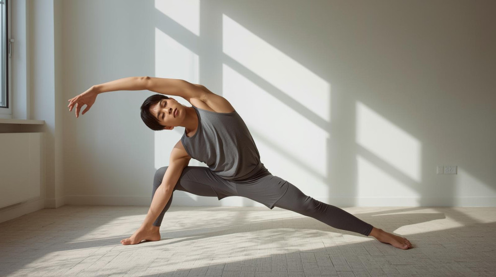 自宅でストレッチする人